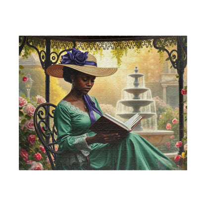 Black Victorian Scholar Jigsaw Puzzle, Afro Woman Reading in Flower Garden, Afrocentric Art Puzzle The Puzzle Chest