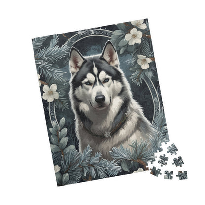 Siberia Husky Vintage Jigsaw Puzzle, Winter Nature-Inspired Dog Theme Puzzle Gift for Art Lover Dog Enthusiast Hobbyist, Fun Family Friendly