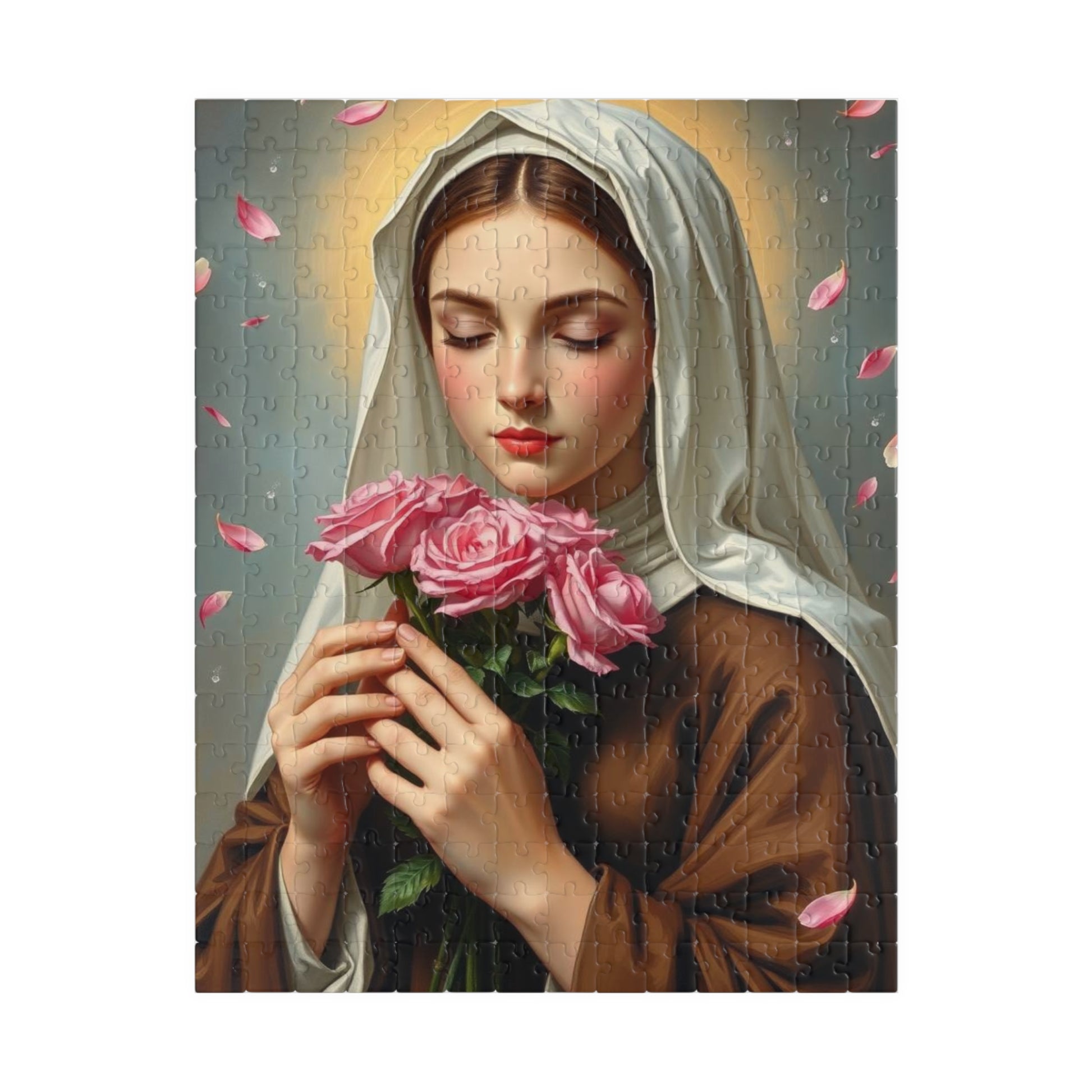 Puzzle, Saint Therese of Lisieux Holding Pink Roses, Adult Jigsaw Game, Religious Art, Meditation Activity, Christian Gift, Holiday Present 252 pcs (Vertical) Puzzle The Puzzle Chest