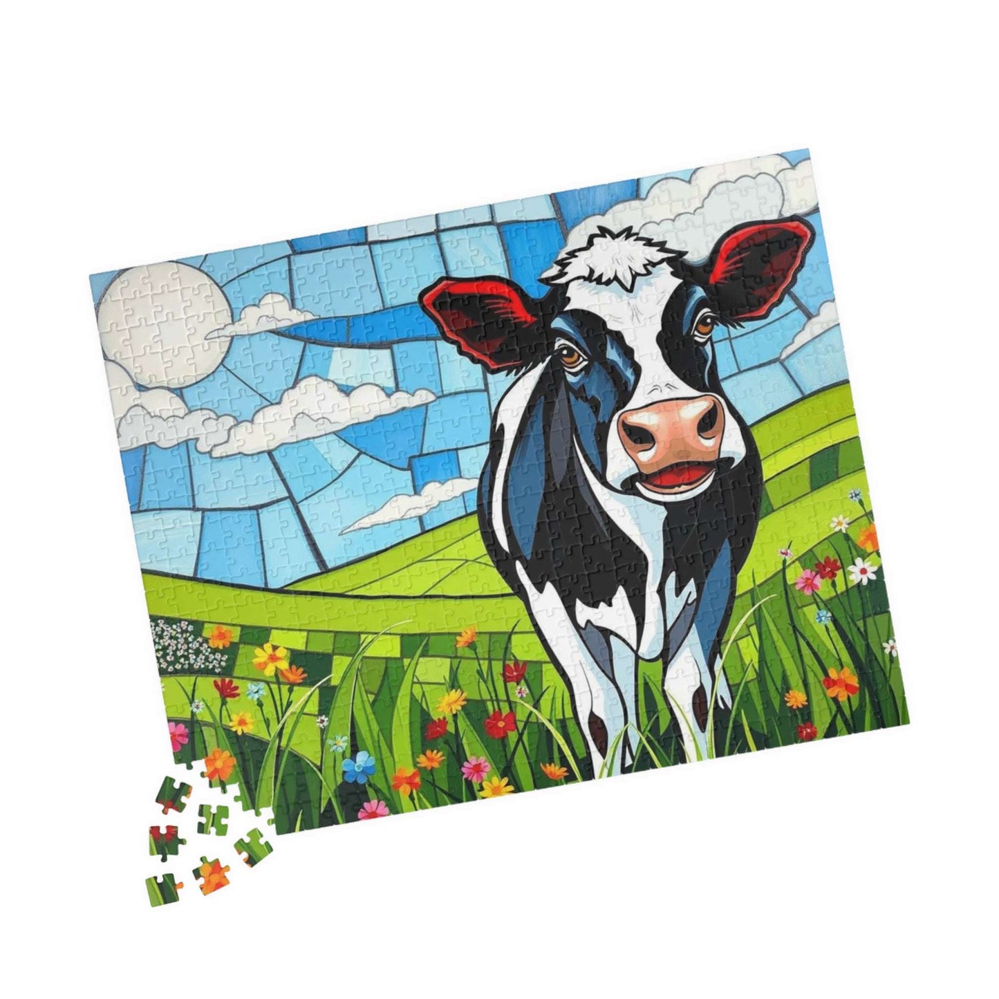 Pasture Bloom Cow Puzzle - Fun Farm Themed Jigsaw, 110-1014 Piece Engaging Family Activity, Mindful Brain Teaser, Unique Animal Lover Gift