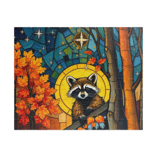 Autumn Woodland Raccoon Puzzle - 110, 252, 520, 1014-piece, Perfect for Family Fun, Cozy Nights In, Gifts, Home Decor, Fall Celebrations