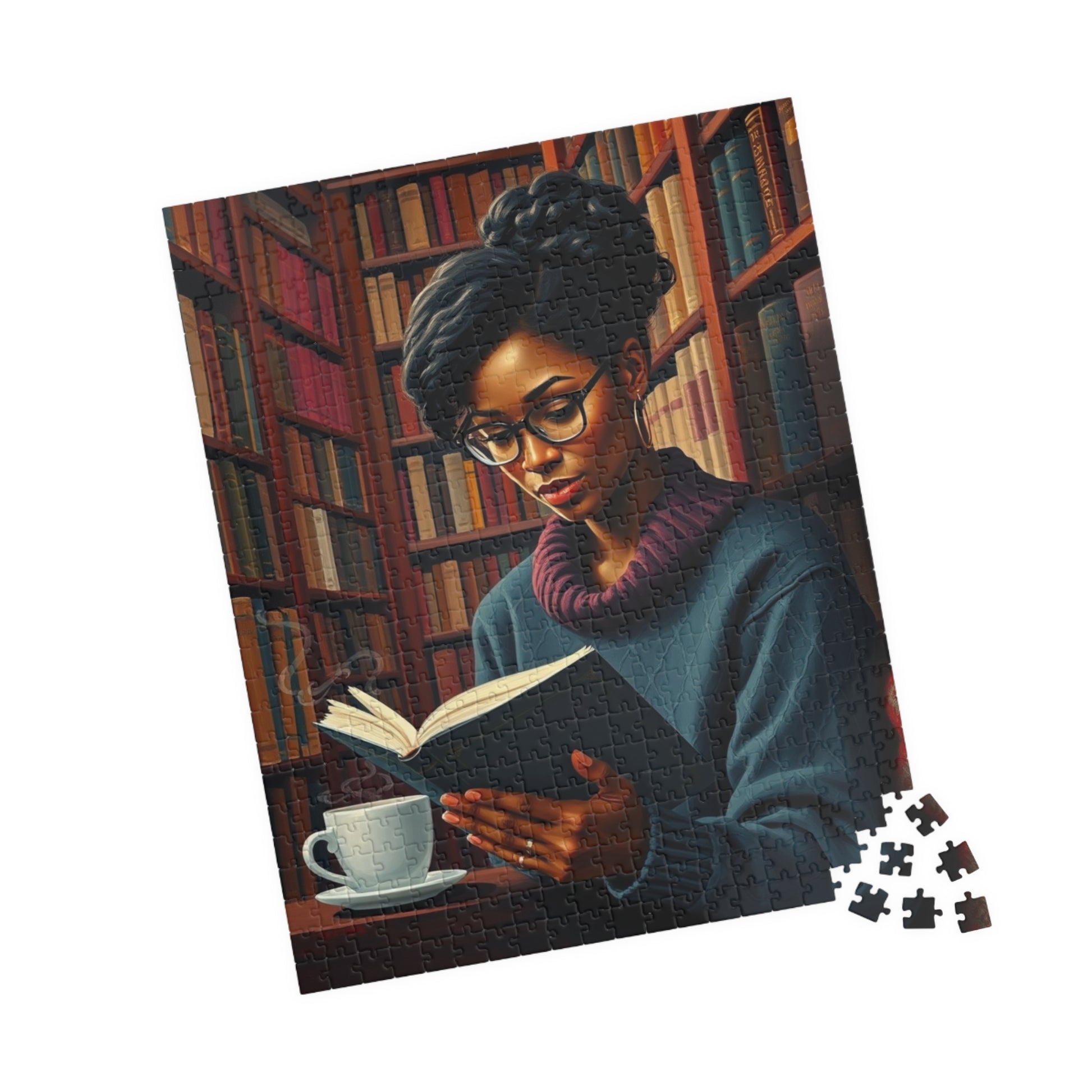 Cozy Afrocentric Reading Puzzle - Black Woman Studying, Perfect Gift for Book Lovers, Relaxing Moments, Family or Solo Fun, Indoor Activity Puzzle The Puzzle Chest