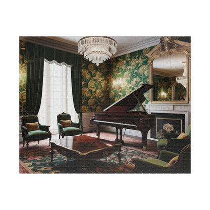 Elegant Vintage Parlor Room Puzzle | 110, 252, 520, 1014-piece Piano Design Jigsaw Game | Art Lover Gift, Family Night Cozy Evening Activity 520 pcs (Horizontal) Puzzle The Puzzle Chest