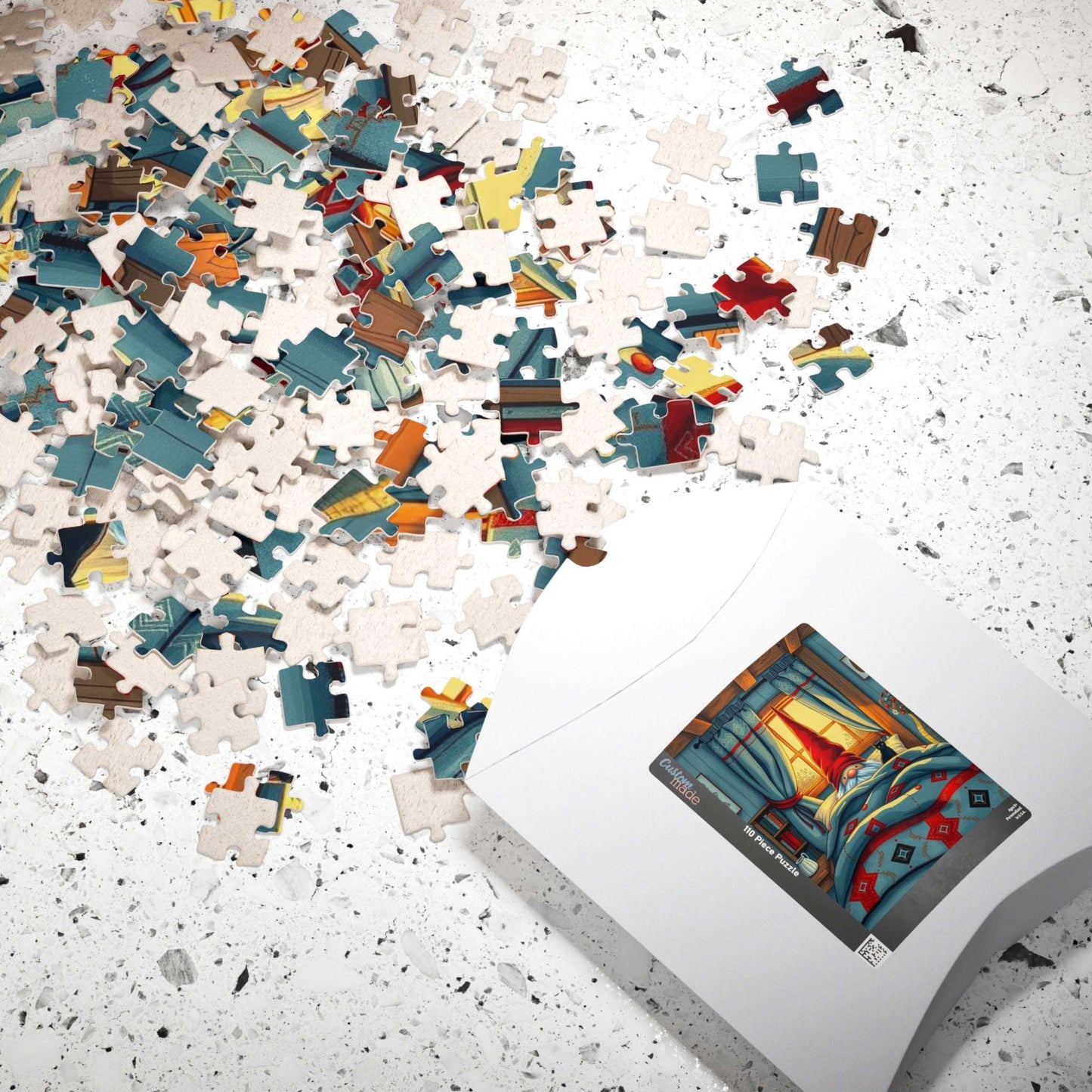 Scandinavian Folk Art Gnome Sleeping Jigsaw Puzzle – Nordic Bedroom Nighttime Scene Puzzle The Puzzle Chest
