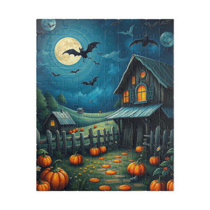 Moonlight Barn Halloween Puzzle, Spooky Night Scene 110 252 520-Piece Jigsaw Perfect Birthday Gift for Puzzle Lover, Fall Decor, Family Fun
