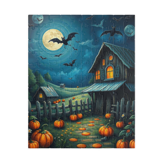Moonlight Barn Halloween Puzzle, Spooky Night Scene 110 252 520-Piece Jigsaw Perfect Birthday Gift for Puzzle Lover, Fall Decor, Family Fun