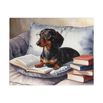 Dachshund Book Lover Puzzle - Cozy Pet Puzzle for Dog Lovers, Family Game Night, Gift for Bookworms, Fun Indoor Activity, Relaxing Gift 110 pcs (Horizontal) Puzzle The Puzzle Chest