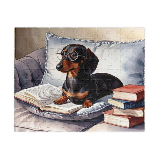 Dachshund Book Lover Puzzle - Cozy Pet Puzzle for Dog Lovers, Family Game Night, Gift for Bookworms, Fun Indoor Activity, Relaxing Gift 110 pcs (Horizontal) Puzzle The Puzzle Chest