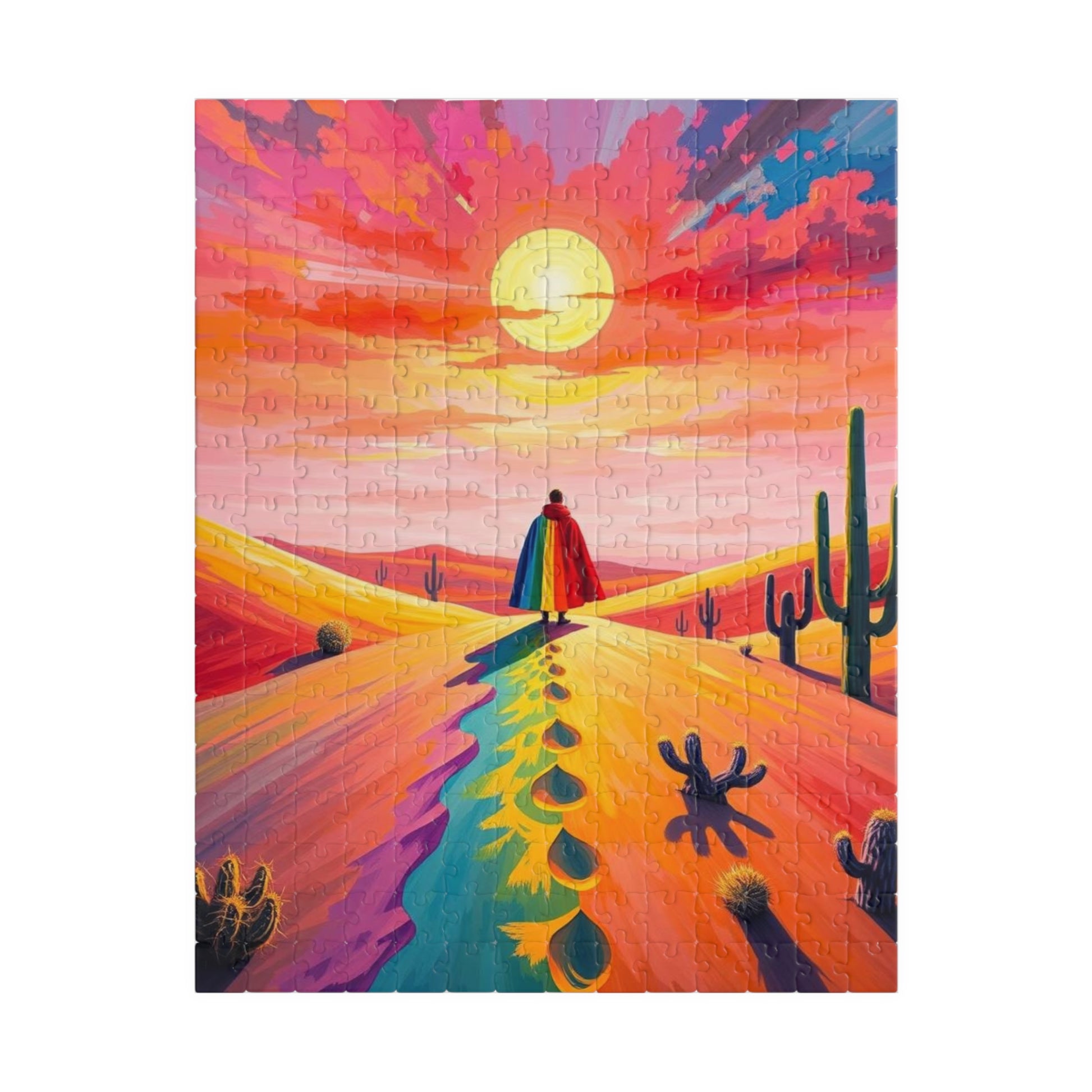 Solitude in Spectrum Jigsaw Puzzle - Surreal Desert Sunset, Colorful LGBTQ Art, Unique Pride Gift for Puzzle Lovers, Home Entertainment 252 pcs (Vertical) Puzzle The Puzzle Chest