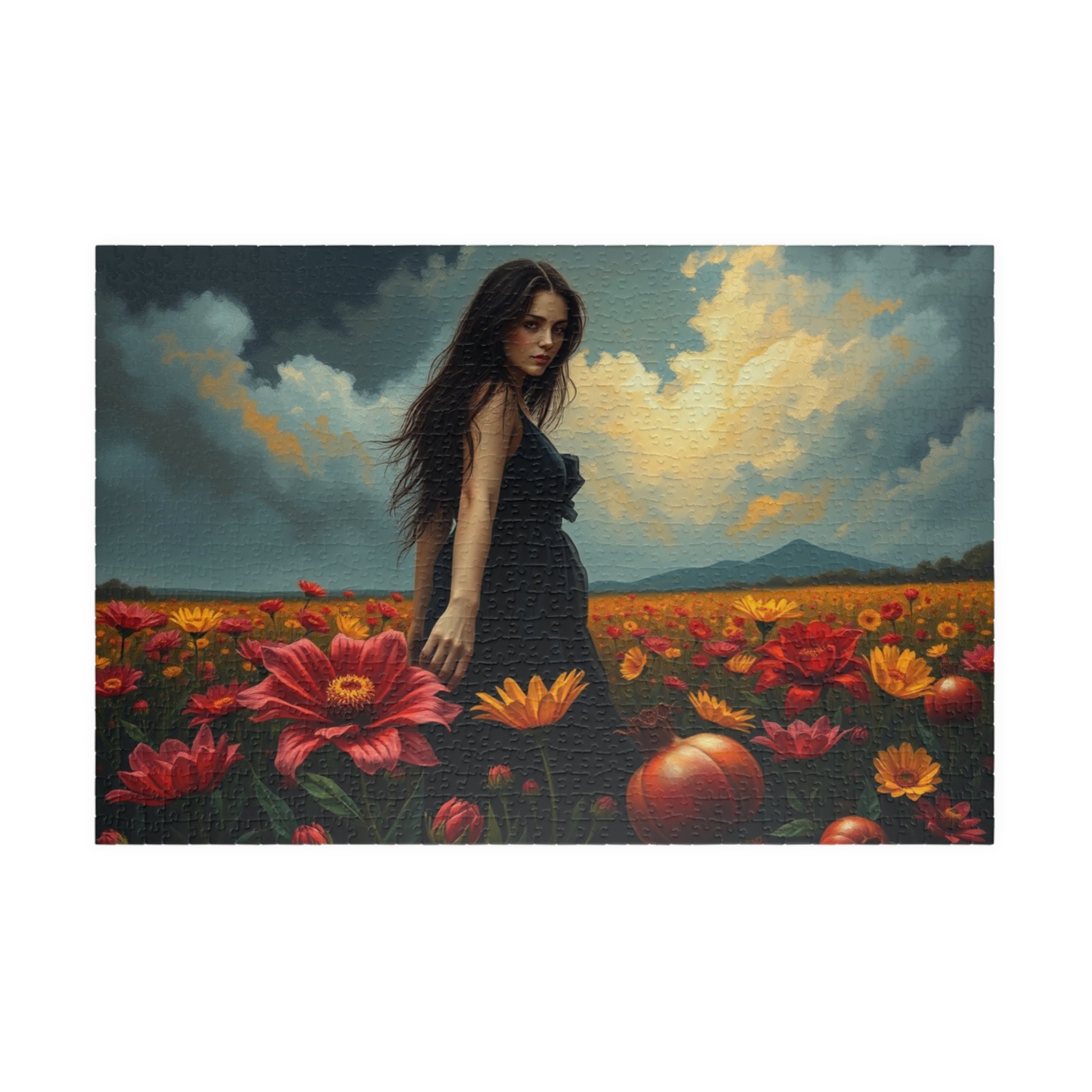 Gothic Floral Jigsaw Puzzle, Lone Figure in Flower Field Dark Fantasy Art Puzzle for Adult, Indoor Leisure Activity, Gift for Family Friends 1014 pcs (Horizontal) Puzzle The Puzzle Chest
