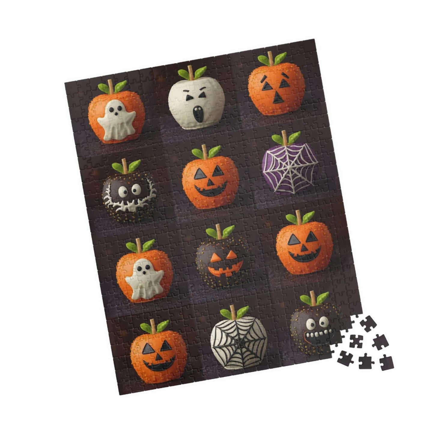 Halloween Candy Apple Jigsaw Puzzle – Grid of Decorative Candied Apples with Spooky Fun Designs 520 pcs (Vertical) Puzzle The Puzzle Chest