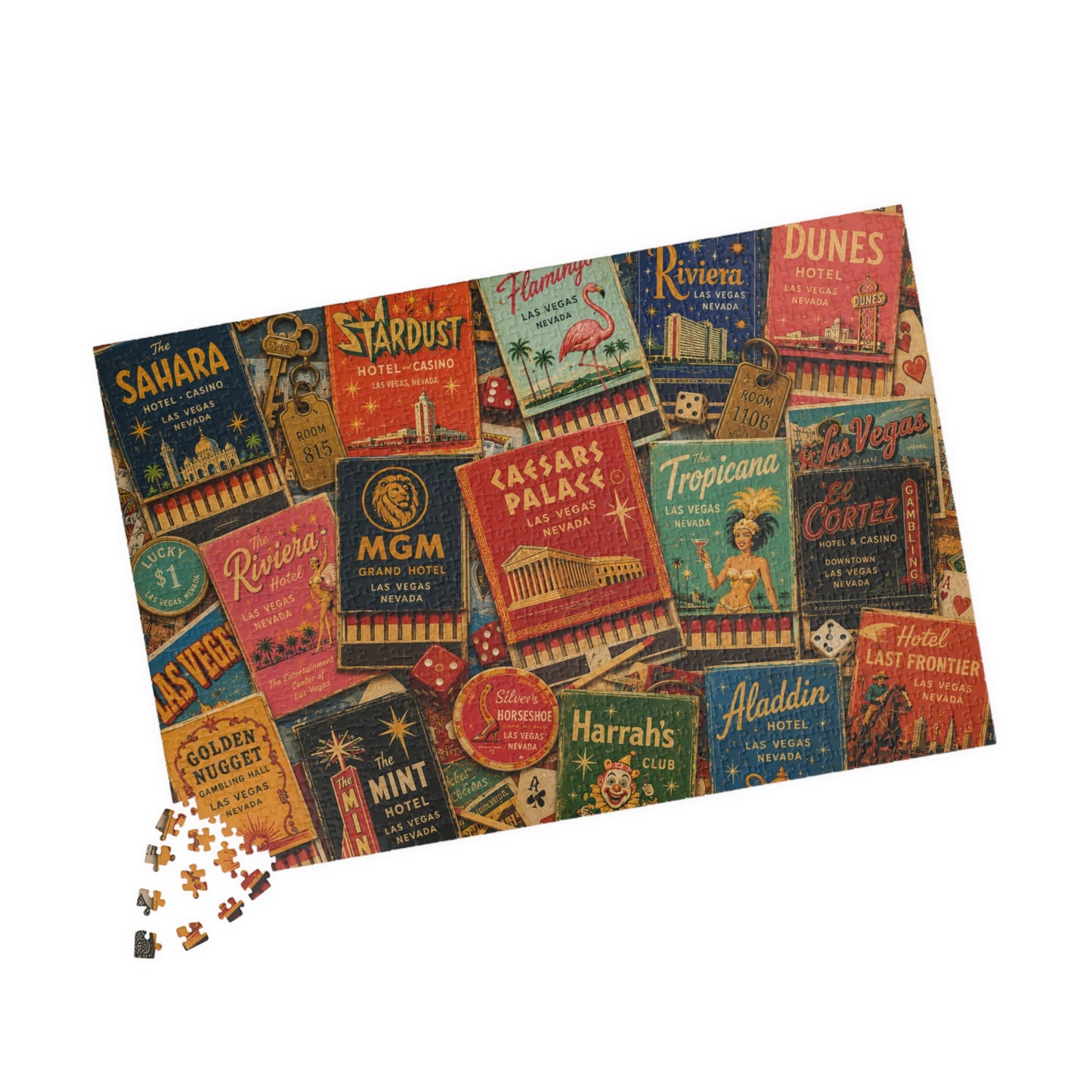 Vintage Las Vegas Matchbook Puzzle | Retro Casino Memorabilia Jigsaw | Classic Strip Neon Nostalgia 1014 pcs (Horizontal) Puzzle The Puzzle Chest