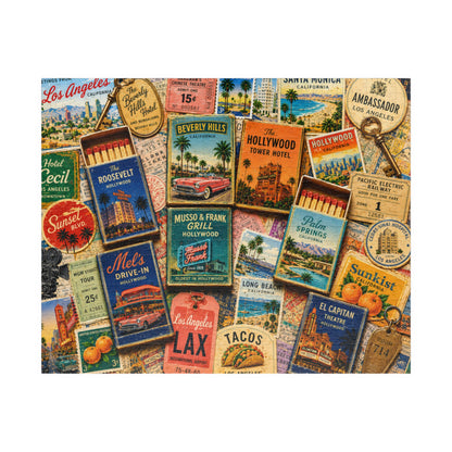 Vintage Los Angeles Matchbook Puzzle | Hollywood Memorabilia Jigsaw | California Landmark Retro LA Nostalgia