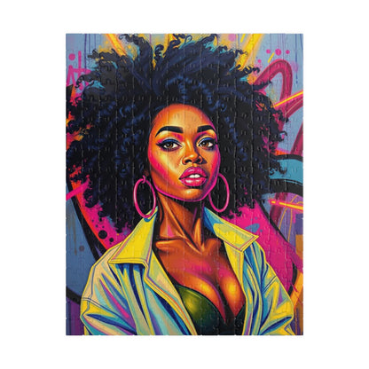 Black Woman Afro Puzzle - Abstract Pop Art Graffiti Background Jigsaw, Afrocentric, Black Art, 110, 252, 520, 1014-piece 252 pcs (Vertical) Puzzle The Puzzle Chest