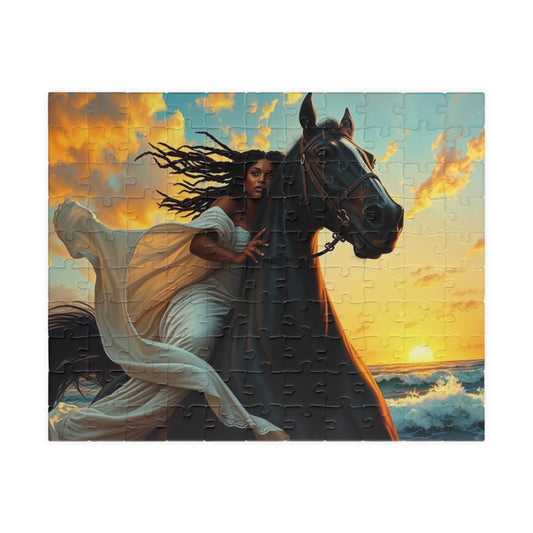 Majestic Horse Puzzle, Equestrian Black Art Jigsaw Puzzle Horse Lover Gift for Friend, Home Entertainment Relaxation Activity Family Bonding