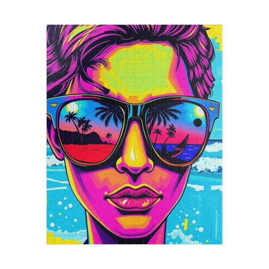 Colorful Retro Beach Puzzle, Pop Art Jigsaw Game for Adults, Fun Puzzle Gift for Friends, Home Entertainment, Mindful Challenge Brain Teaser 520 pcs (Vertical) Puzzle The Puzzle Chest