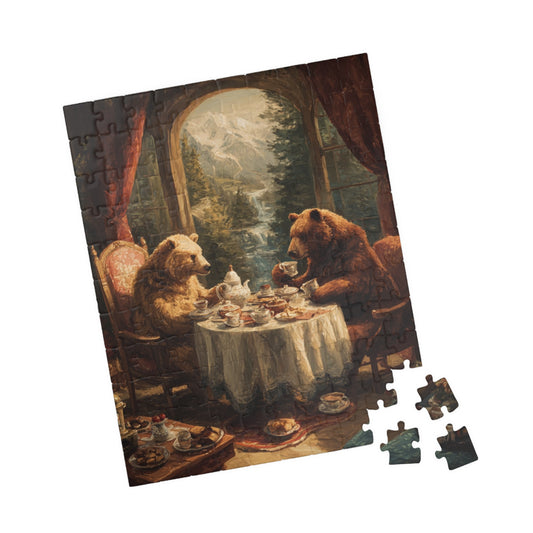 The Rustic Tea Gathering – Cottagecore Bear Puzzle with Woodland Charm, Animals Dining at Vintage Picnic 110 pcs (Vertical) Puzzle The Puzzle Chest