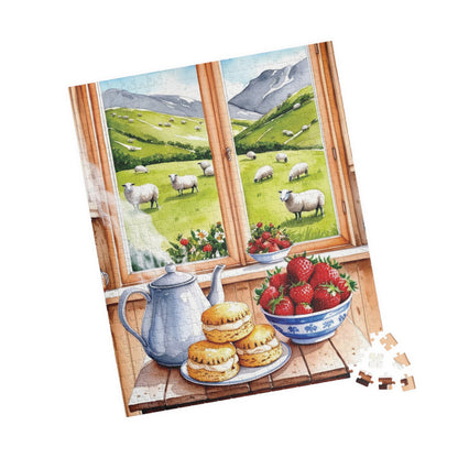 Foodie Jigsaw Puzzle, Window Kitchen Scene with Tea and Scones, Cozy Housewarming Gift, Farmhouse Country Kitchen Decor, Puzzle Lover Hobby 520 pcs (Vertical) Puzzle The Puzzle Chest