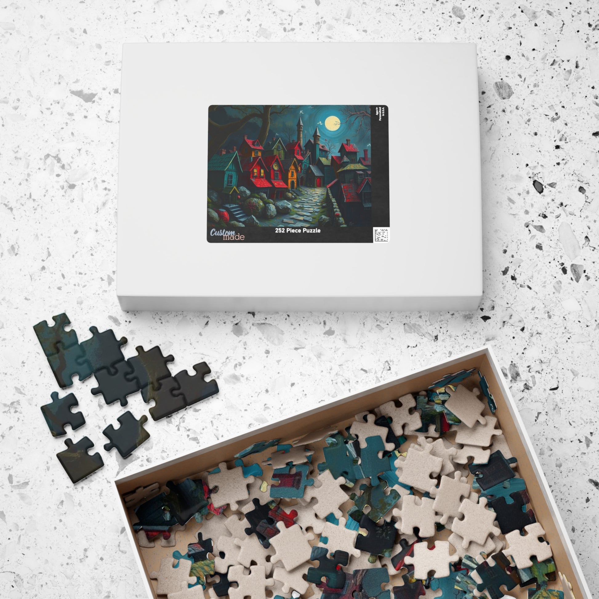 Nighttime Village 3D Puzzle (110, 252, 520, 1014-piece), Haunting Spooky Town at Night, Ideal Puzzle Gift for Gothic Dark Art Lover, Mindful The Puzzle Chest