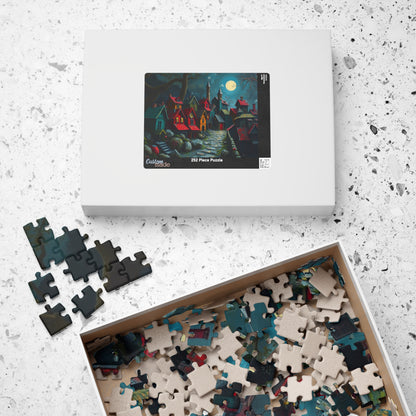 Nighttime Village 3D Puzzle (110, 252, 520, 1014-piece), Haunting Spooky Town at Night, Ideal Puzzle Gift for Gothic Dark Art Lover, Mindful The Puzzle Chest