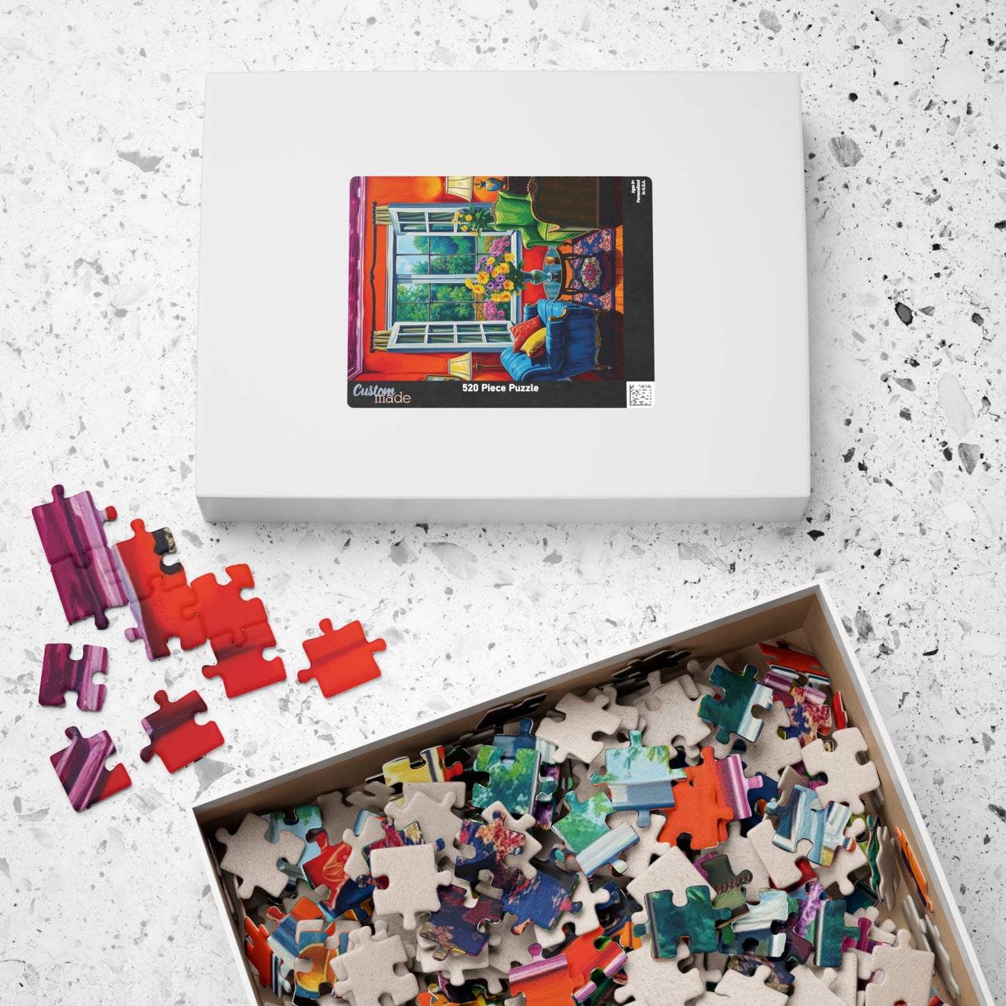 Jigsaw Puzzle, Vibrant Living Room Scene 110 252 520 1014-Piece, Red Orange Blue Green Yellow Purple Floral Wall Art Decor Game Toy, Gift Puzzle The Puzzle Chest