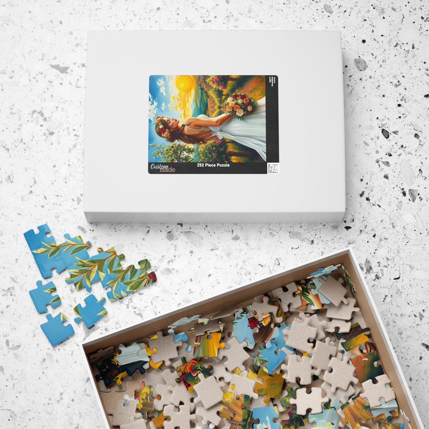 Romantic Italian Bride Jigsaw Puzzle, White Gown Floral Crown Rose Bouquet, Tuscan Wine Vineyard Romantic Wedding, Unique Puzzle Lover Gift Puzzle The Puzzle Chest