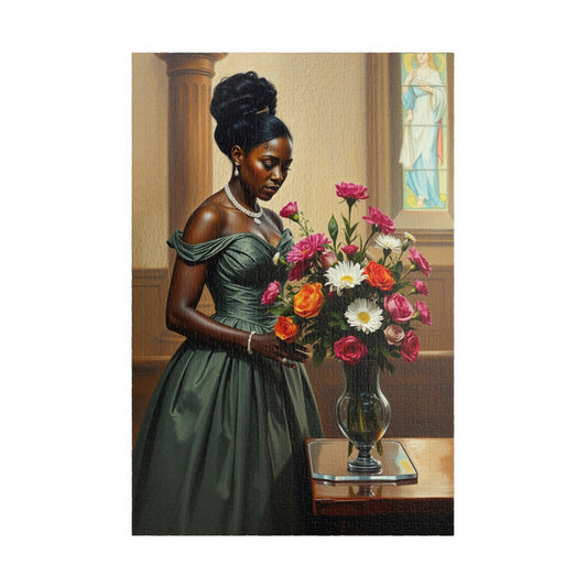 Elegant Black Woman Puzzle, Victorian Style African American Lady Arranging Flowers by Church Altar, Hobby Gift for Puzzle Lover 1014 pcs (Vertical) Puzzle The Puzzle Chest