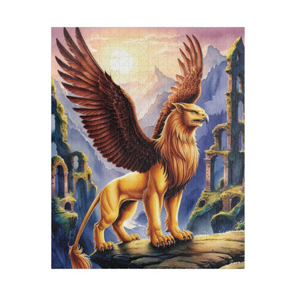 Puzzle, Mythical Griffin Perched on Cliff, Fantasy Jigsaw Game, Ancient Ruins, 520 Piece, Fun Family Activity, Relaxing Hobby, Unique Gift