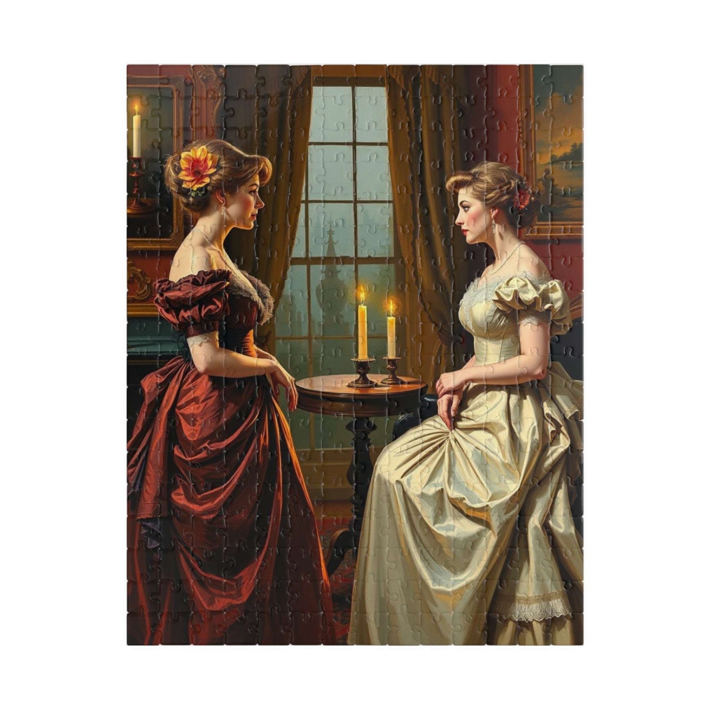 Jigsaw Puzzle, Victorian Women in Elegant Gowns, Candlelit Parlor Design, 110 252 520 1014 Pieces, Relaxing Activity, Home Decor, Gift Idea, 252 pcs (Vertical) Puzzle The Puzzle Chest