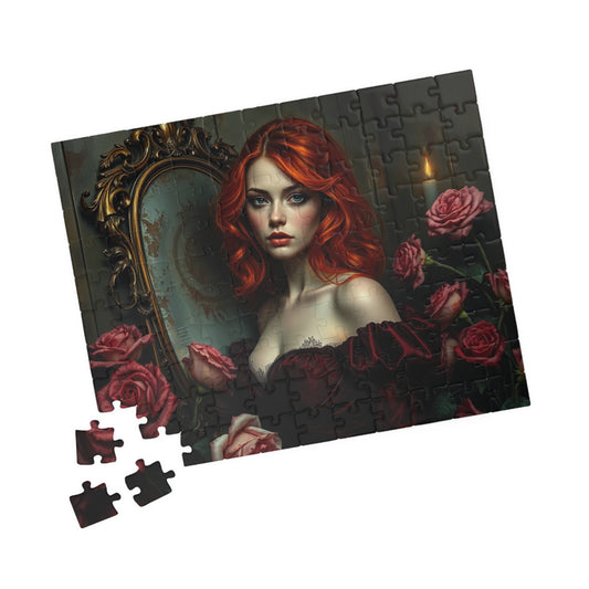 Crimson Reverie Jigsaw Puzzle - Woman Vintage Portrait, Enchanting Artwork Gothic Puzzle Dark Fantasy Gift for Art Lovers and Enthusiasts Puzzle The Puzzle Chest