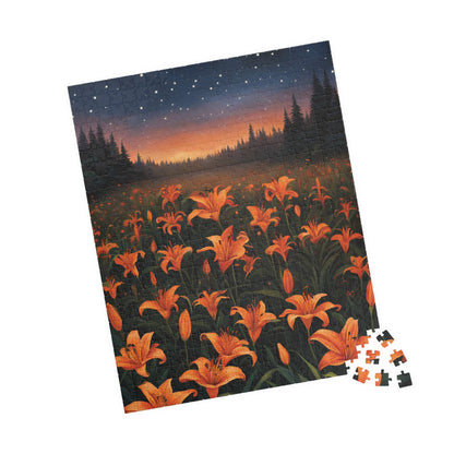 Twilight Tiger Lilies Puzzle, Floral Scene with Starry Sky, Nature-Inspired Jigsaw Game, Ideal Gift for Puzzle Lovers and Art Enthusiasts Puzzle The Puzzle Chest
