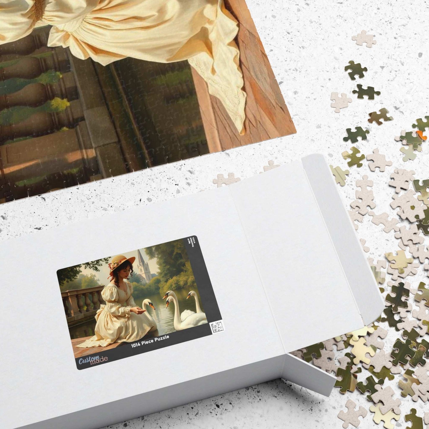 Victorian Lady Feeding Swans by the Pond - Elegant 19th Century Jigsaw Puzzle Scene Puzzle The Puzzle Chest