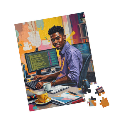 Afrocentric Jigsaw Puzzle - Black Man Creative Workspace, Black Art Jigsaw Puzzle Gift for Puzzle Lover, Home Entertainment, Mental Exercise