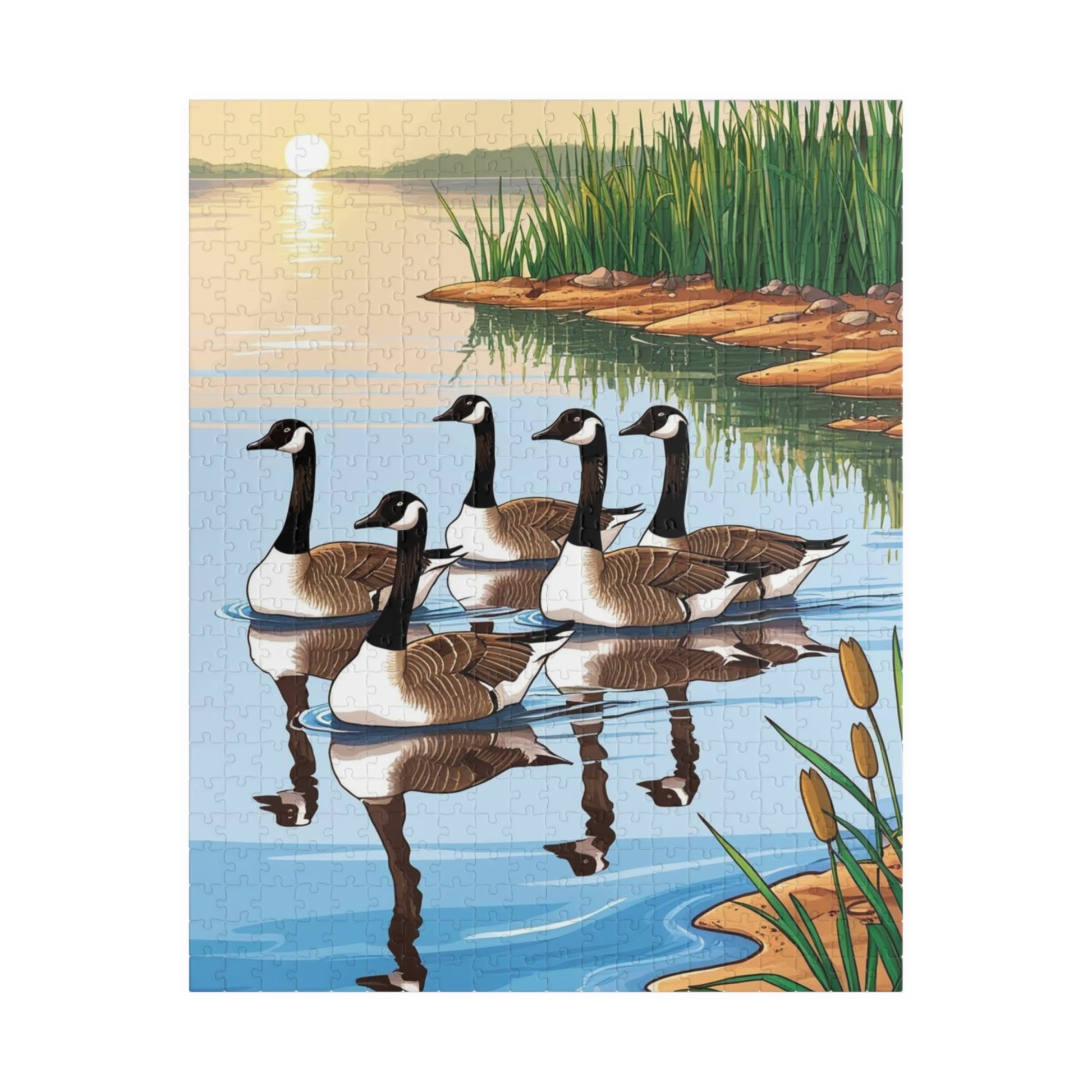 Puzzle, Geese Gliding Across Glassy Lake, 110 252 520 1014-Piece Sunrise Jigsaw Game, Relaxing Activity, Bird Lovers Gift, Wildlife Puzzle 520 pcs (Vertical) Puzzle The Puzzle Chest