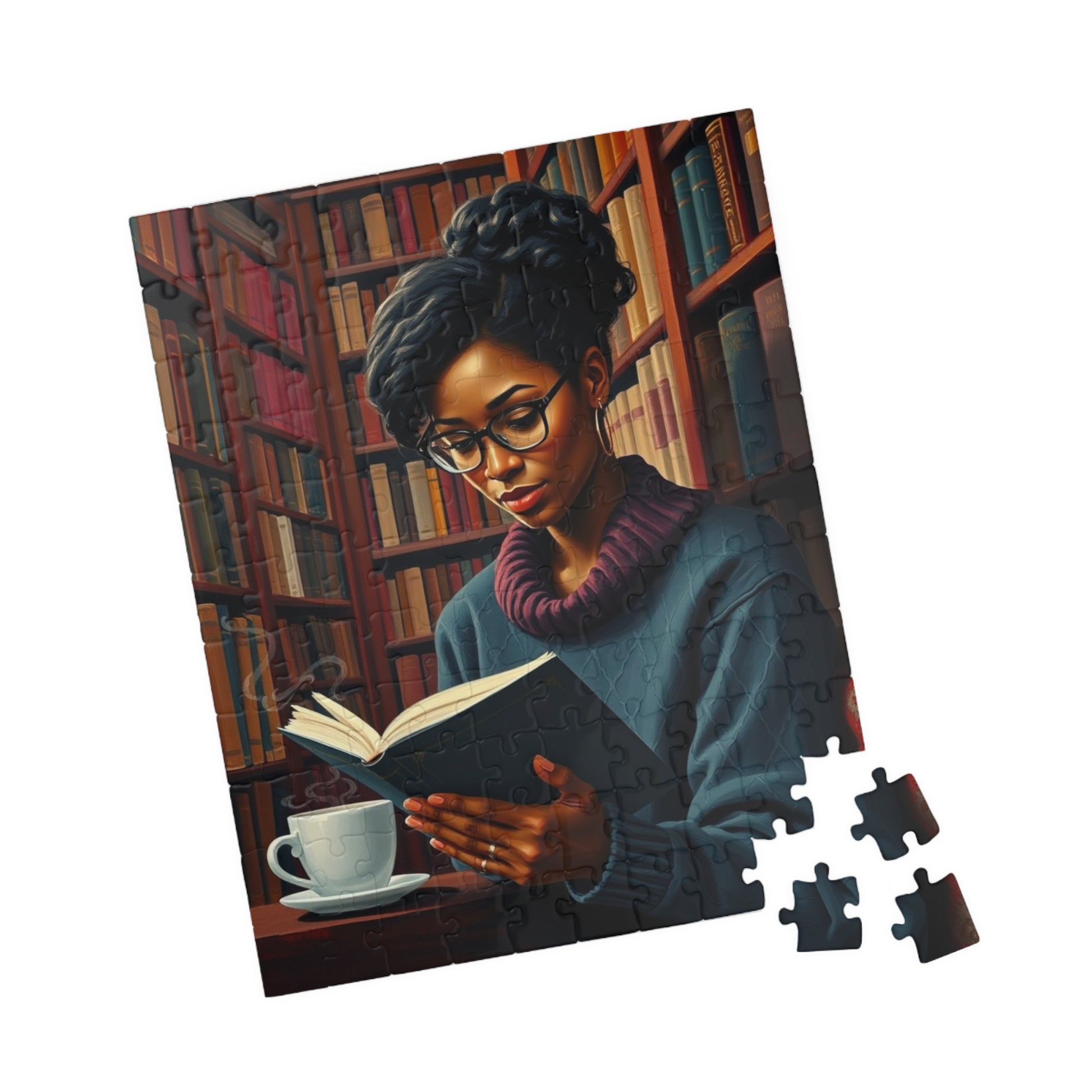 Cozy Afrocentric Reading Puzzle - Black Woman Studying, Perfect Gift for Book Lovers, Relaxing Moments, Family or Solo Fun, Indoor Activity Puzzle The Puzzle Chest