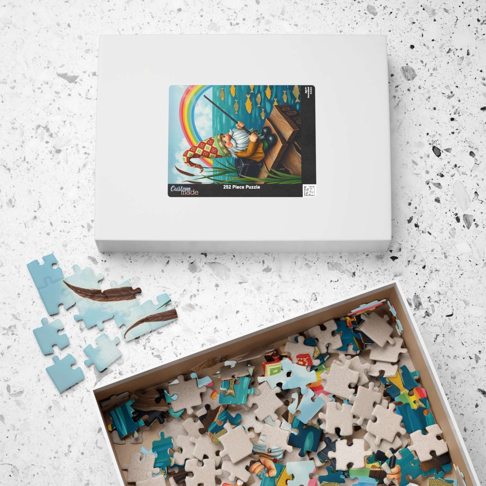 Gnome Fishing by Lake – Whimsical Folk Art Lakeside Jigsaw Puzzle Puzzle The Puzzle Chest