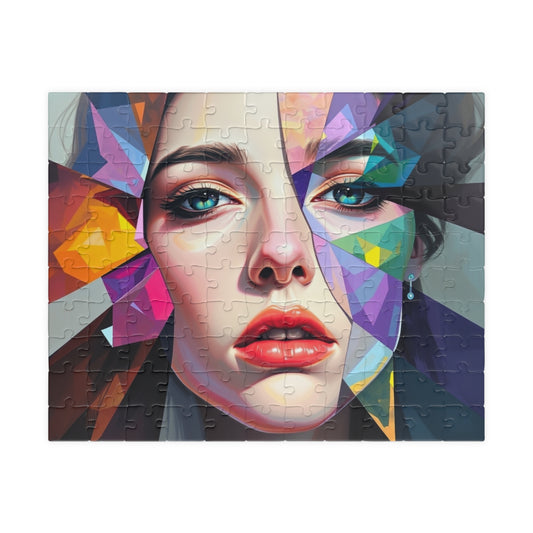 Fragmented Face Abstract Puzzle (110, 252, 520, 1014-Piece), Face Divided into Colorful Prisms, Unique Puzzle Gift for Art Lover, Collector 110 pcs (Horizontal) Puzzle The Puzzle Chest