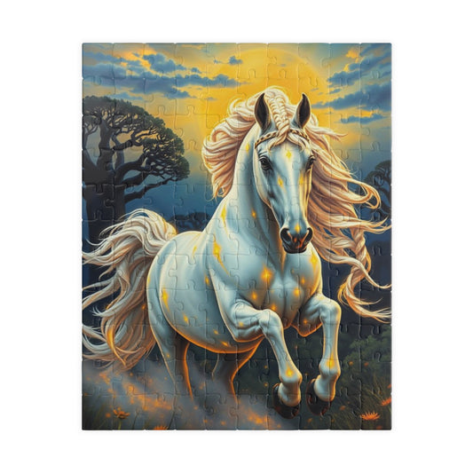 African Jungle White Horse Jigsaw Puzzle, Enchanting Horse Lover Gift for Friends, Family Game Night, Mindful Birthday Holiday Fun 110 pcs (Vertical) Puzzle The Puzzle Chest
