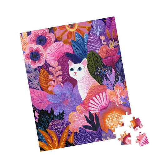 Garden Cat Jigsaw Puzzle - Vibrant Floral Fantasy Inspired by Matisse, Nature Art Jigsaw Puzzle for Cat and Art Lovers 110 pcs (Vertical) Puzzle The Puzzle Chest