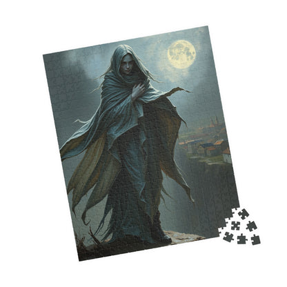 Gothic Puzzle, Banshee Design 110-1014 Piece Jigsaw, Moonlit Village Windswept Cliff Silver Gray Shroud, Unique Gift Idea, Relaxing Activity Puzzle The Puzzle Chest