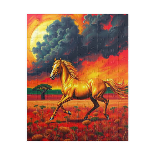 Golden Horse Sunset Puzzle, Art Equestrian Jigsaw Puzzle Game, Gift for Horse Lover, Family Night Mindful Home Entertainment, Adult 110 pcs (Vertical) Puzzle The Puzzle Chest