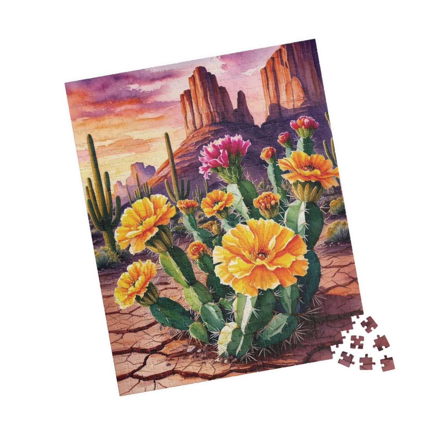 Desert Wildflower Puzzle, Marigolds and Cactus Blooms Landscape Jigsaw Game Puzzle The Puzzle Chest