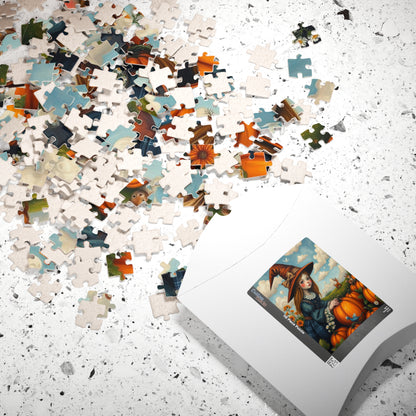 Pumpkin Patch Witch Jigsaw Puzzle - Whimsical Witch Puzzle for All Seasons, Fall Decor, Family Game Night, Halloween Fun, Cozy Home Activity