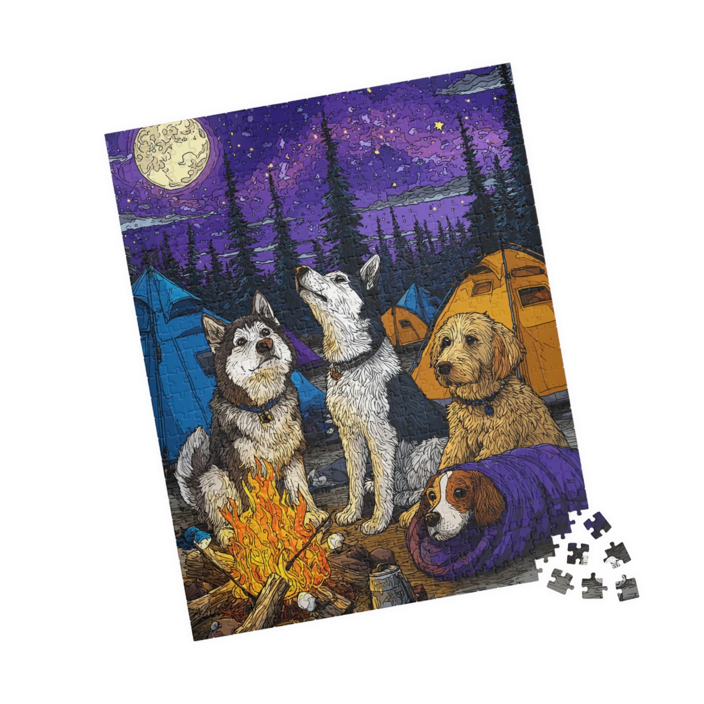 Dog Crew Camping Trip Jigsaw Puzzle, Canine Puzzle for Adults and Kids, Animal Themed Game, Gift for Dog Moms 520 pcs (Vertical) Puzzle The Puzzle Chest