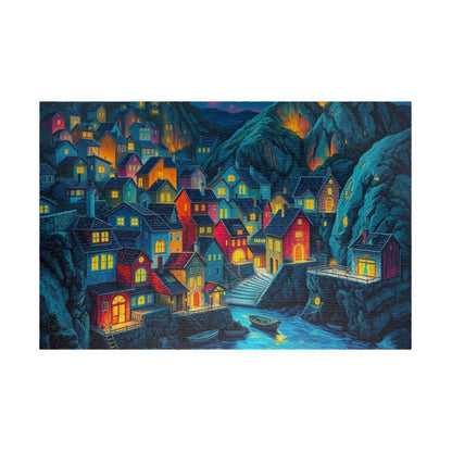 Bioluminescent 3D Village Jigsaw Puzzle for Adults, Cinematic Style with Glowing Colors and Dramatic Town Scene, Ideal Gift for Puzzle Fan 1014 pcs (Horizontal) The Puzzle Chest
