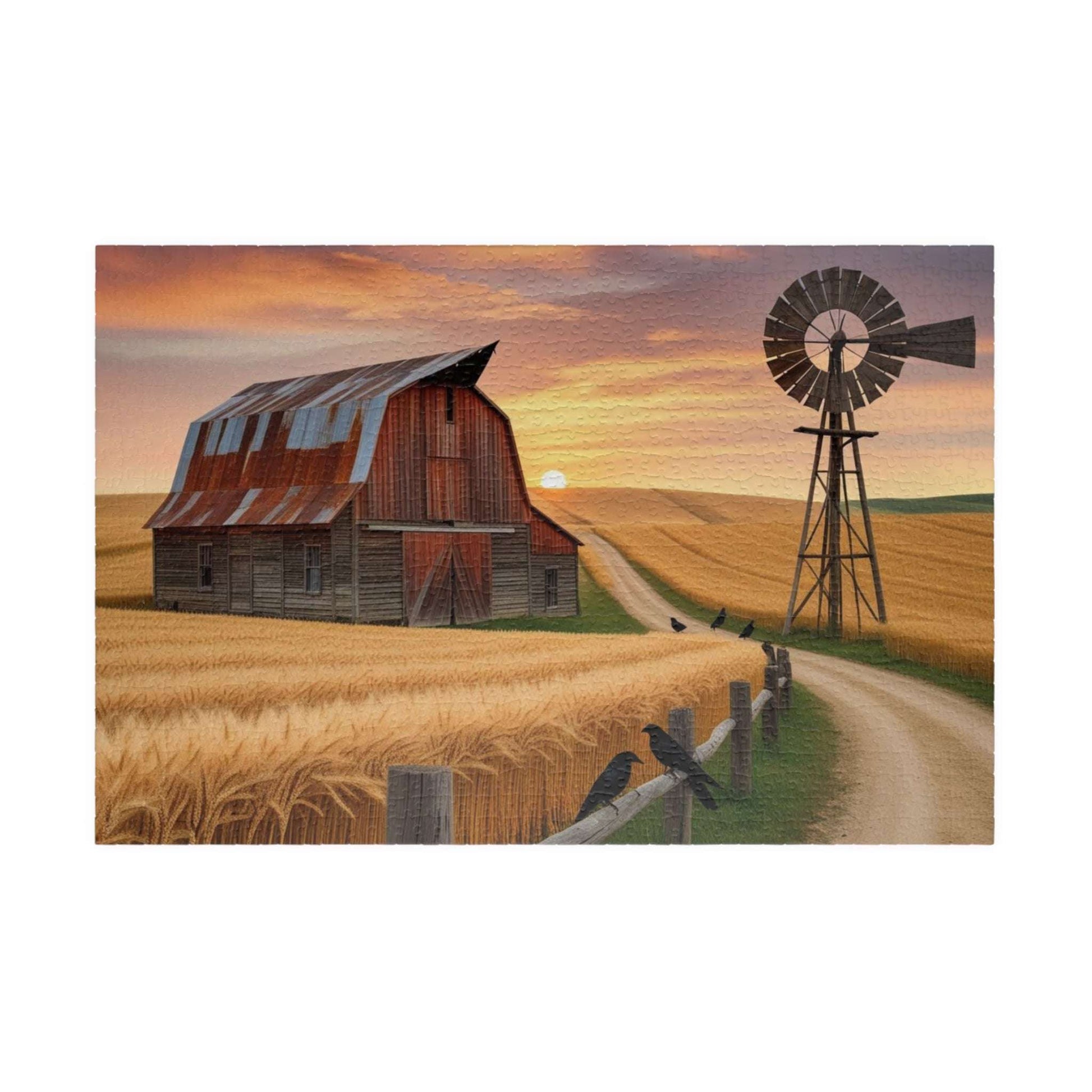 Rustic Farmhouse Puzzle, 110-1014 Piece Fall Landscape Jigsaw Game, Cozy Autumn Home Decor, Family Fun Activity 1014 pcs (Horizontal) Puzzle The Puzzle Chest