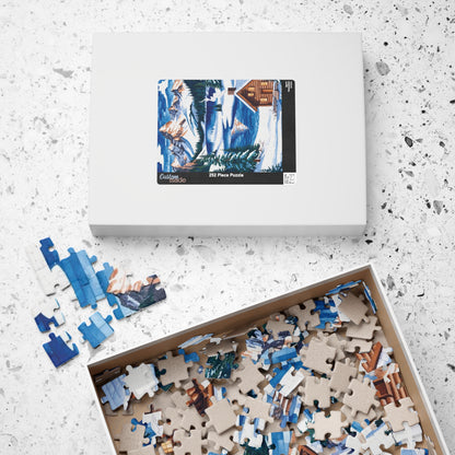 Mosaic Winter Mountain Scene Jigsaw Puzzle, Snowy Cabin Landscape, 520 Piece, Christmas Gift, Relaxation Activity, Wall Art Decor Puzzle The Puzzle Chest