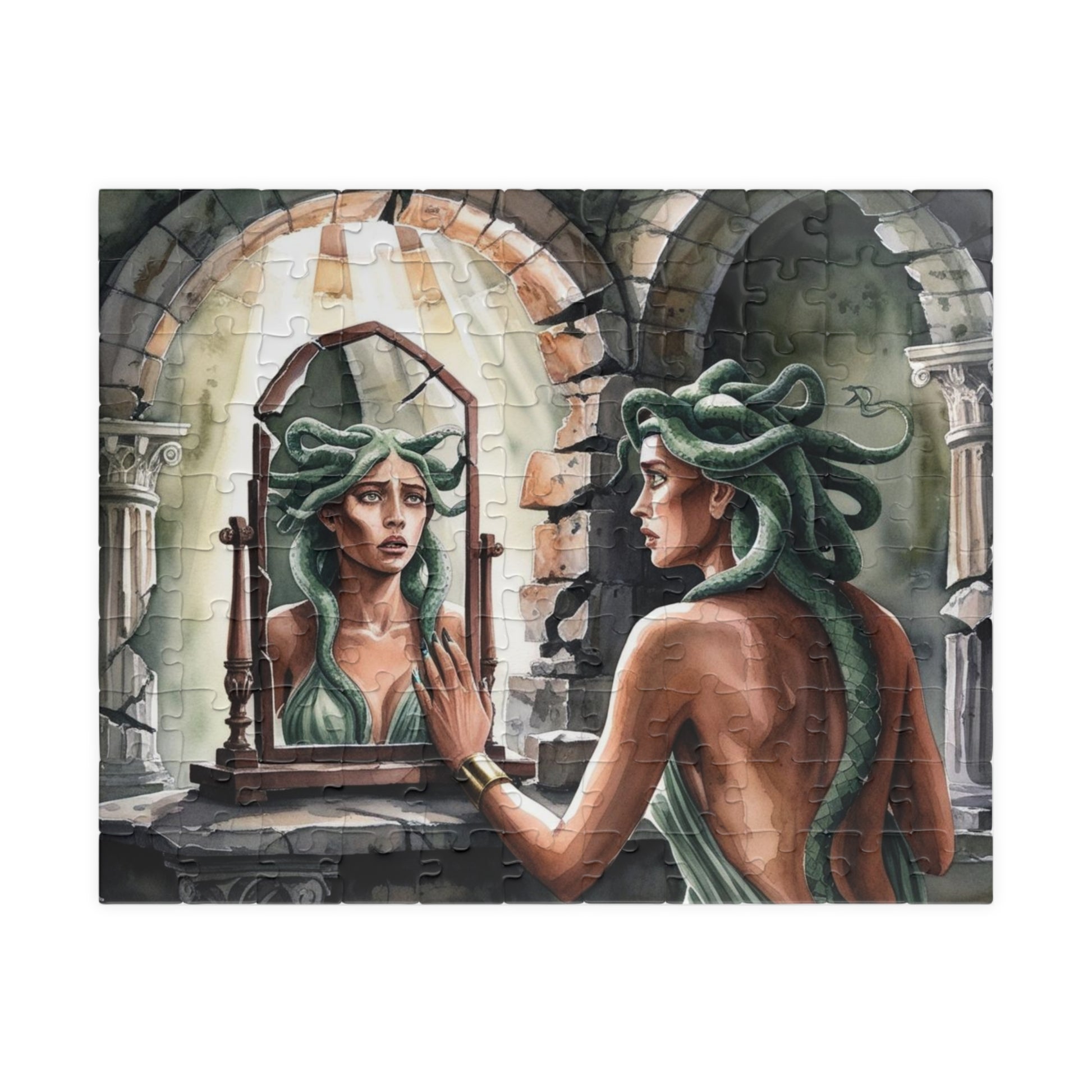 Medusa Stone Lair Jigsaw Puzzle (110, 252, 520, 1014-piece), Greek Mythology Art Game, Mental Challenge Family Activity Entertainment, Hobby 110 pcs (Horizontal) Puzzle The Puzzle Chest