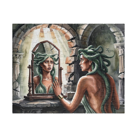 Medusa Stone Lair Jigsaw Puzzle (110, 252, 520, 1014-piece), Greek Mythology Art Game, Mental Challenge Family Activity Entertainment, Hobby 110 pcs (Horizontal) Puzzle The Puzzle Chest