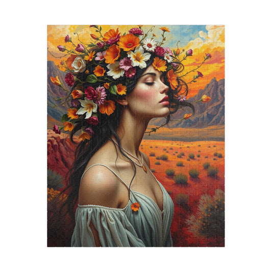 Surreal Mexican Desert Art Puzzle, Floral and Vine Woman Portrait Design 110-1014 Pieces Jigsaw, Frida Kahlo Inspired, Gift for Art Lover 520 pcs (Vertical) Puzzle The Puzzle Chest